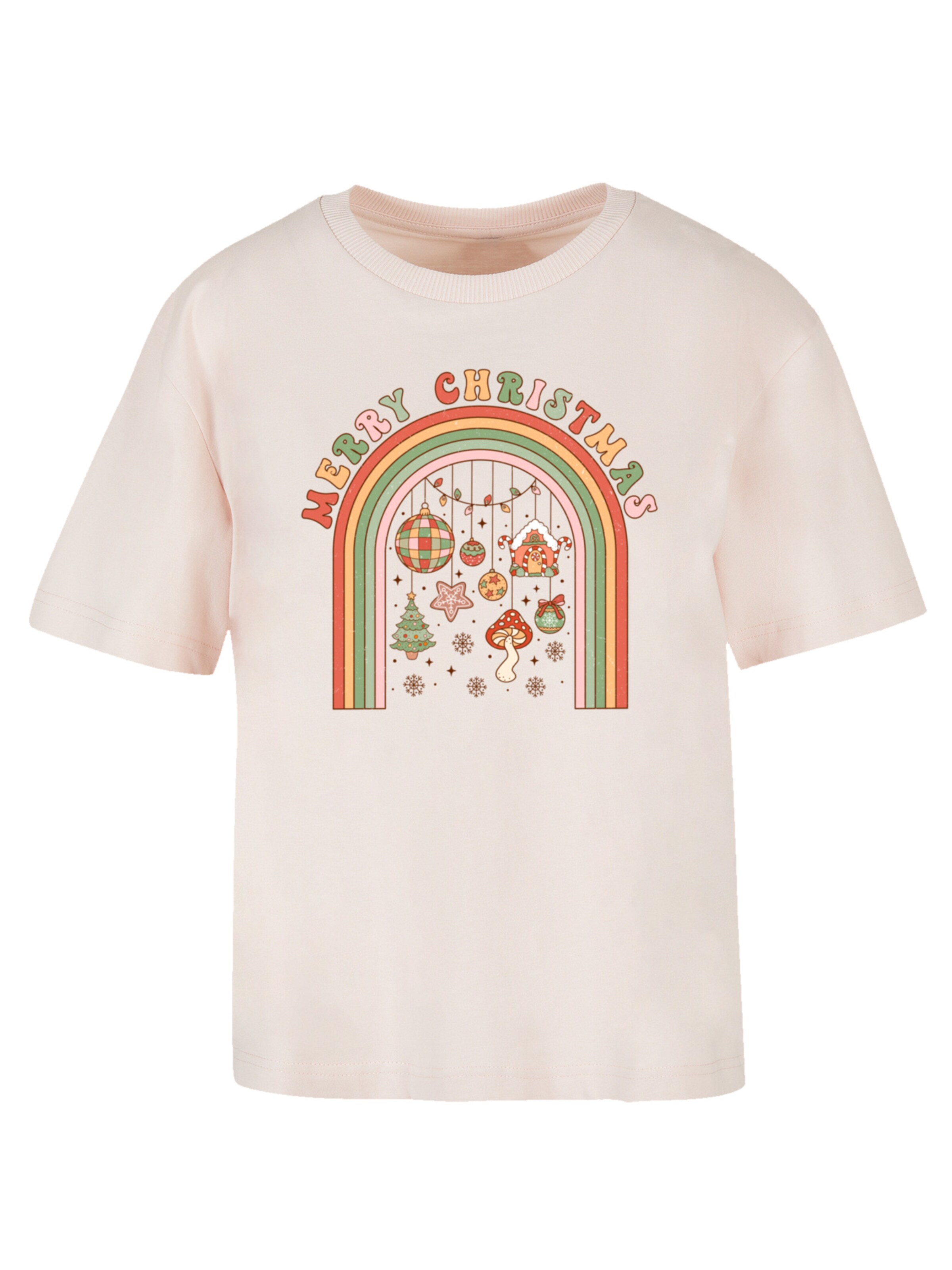 T-shirt 'Merry Christmas Cozy Vibes' F4NT4STIC en rose : devant