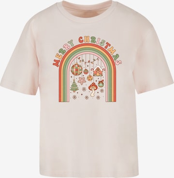 T-shirt 'Merry Christmas Cozy Vibes' F4NT4STIC en rose : devant