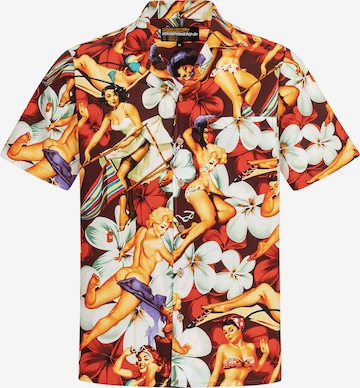 Hawaiihemdshop.de Regular Fit Hemd 'Flower Girls (red) 2.0' in Rot: Vorderseite