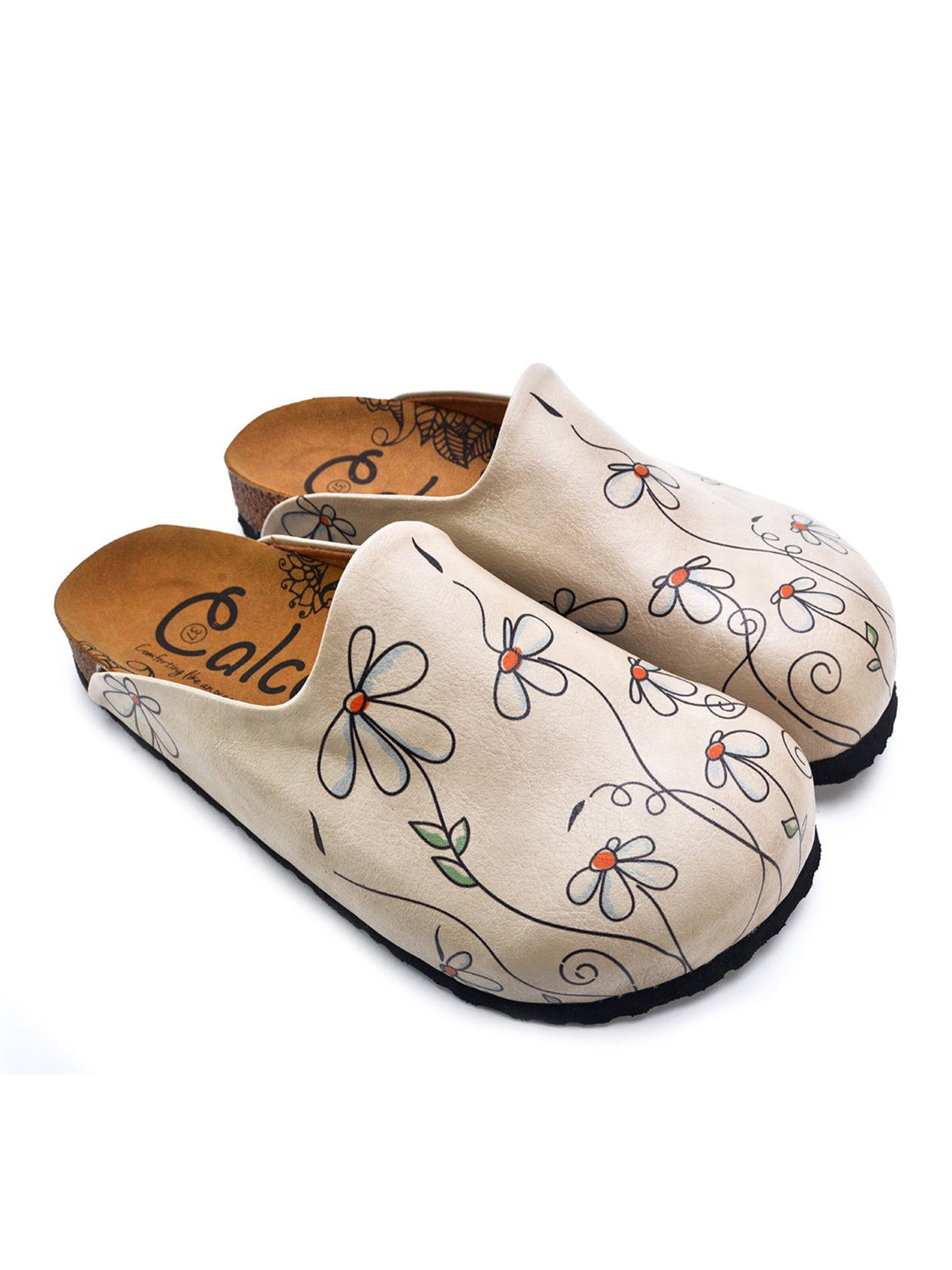 Goby Træsko 'Women shoes Goby-Calceo mules with daisies CAL1410' i hvid