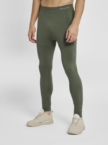 Hummel Skinny Sportbroek in Groen: voorkant