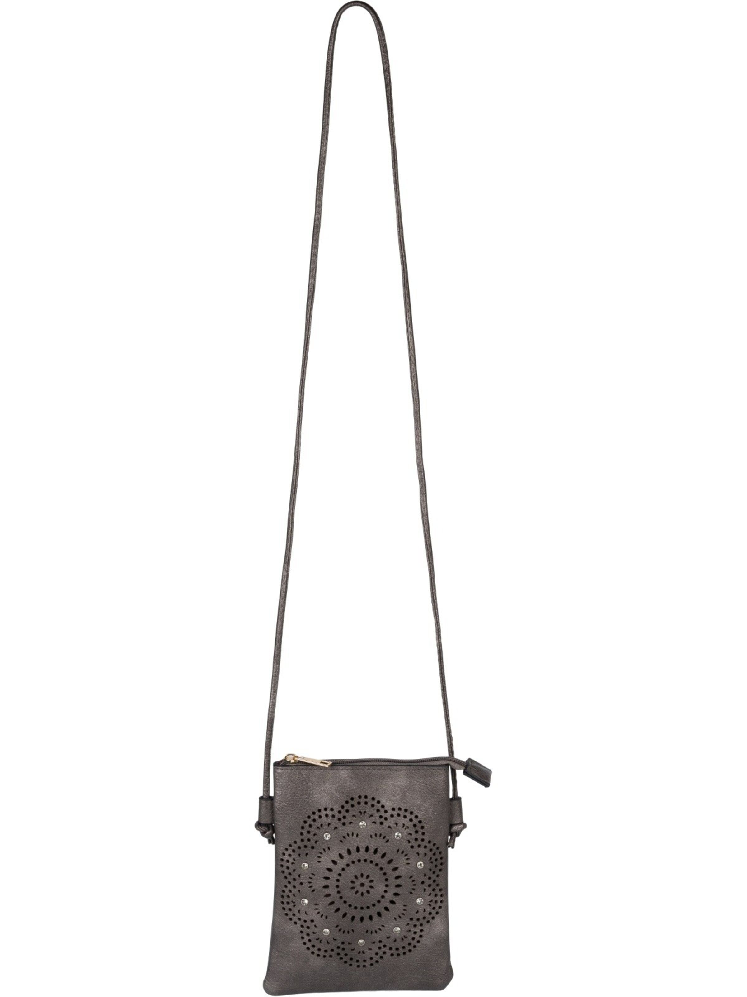 styleBREAKER Umhängetasche 'Mini Umhängetasche Blumen Cutout und Strass'‌‌‌‌‌‌‌ in Grau