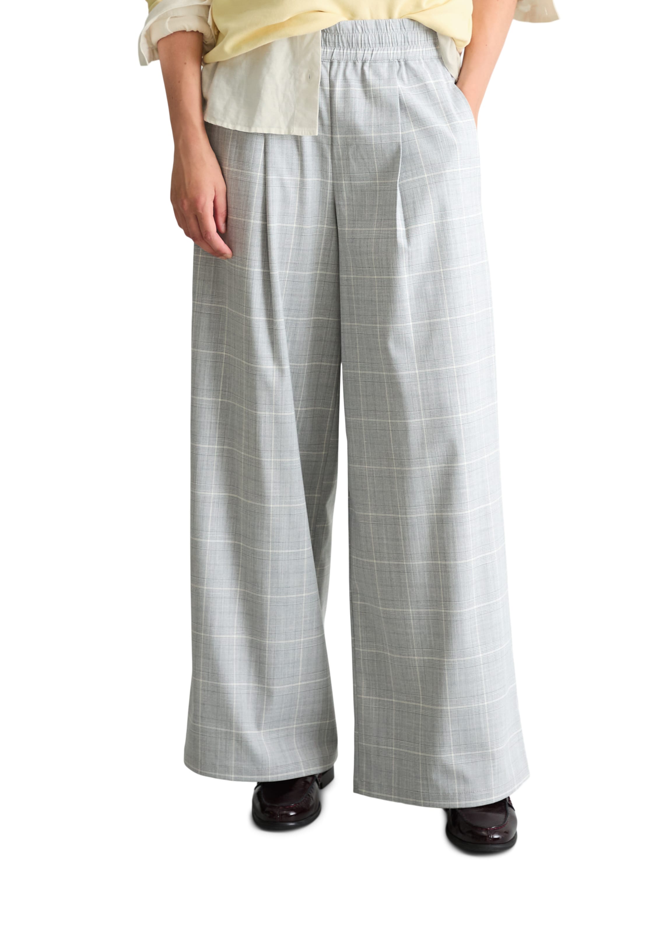 Marc O'Polo DENIM Wide leg Bandplooibroek in Grijs: voorkant