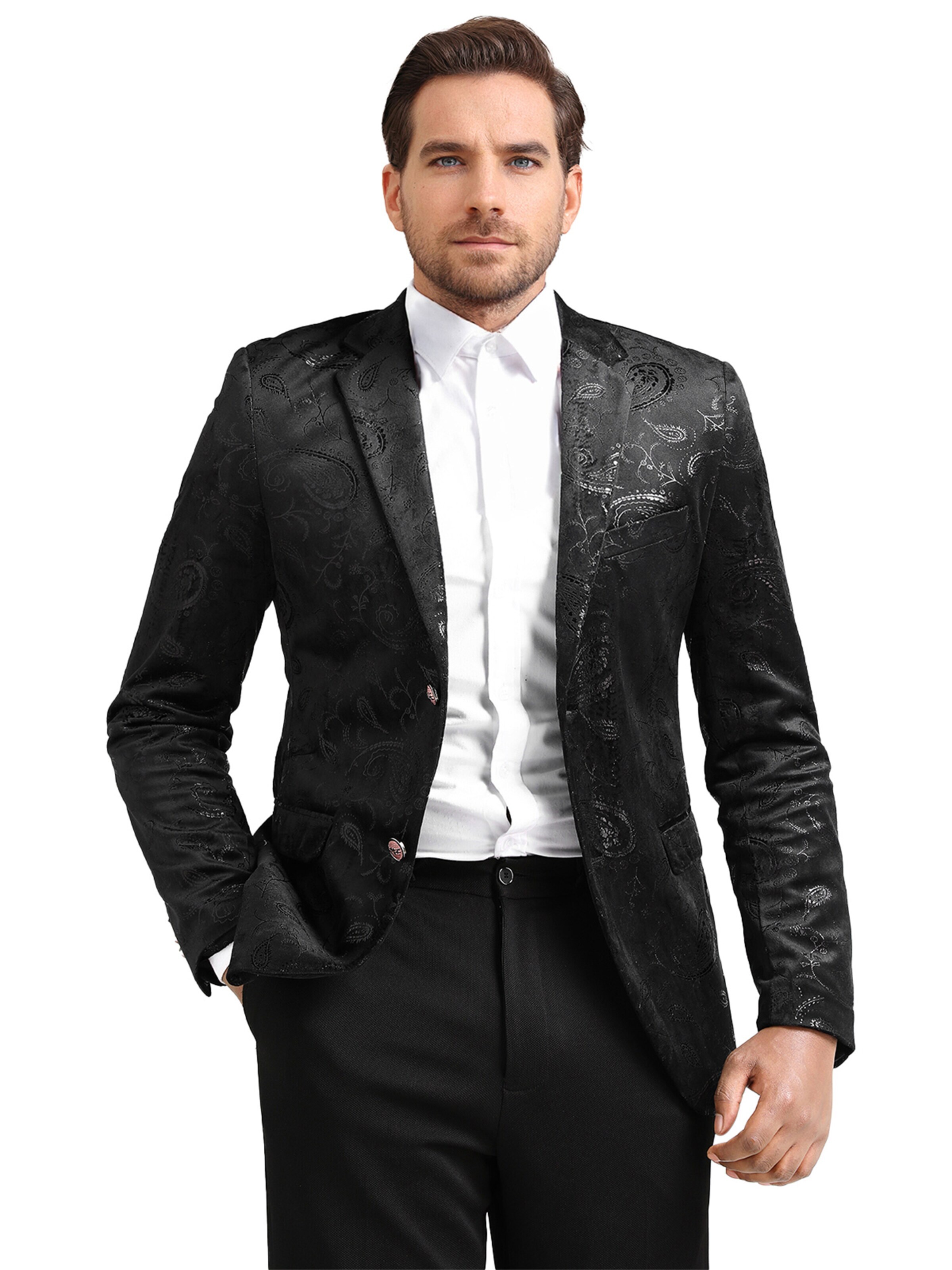 YOUTHUP Slim fit Suit Jacket 'Goldglanz' in Black