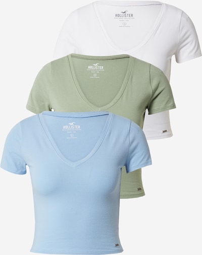 HOLLISTER T-Krekls, krāsa - debeszils / haki / balts, Preces skats