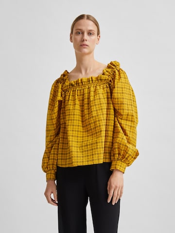 Camicia da donna 'Checkie' di SELECTED FEMME in giallo: frontale