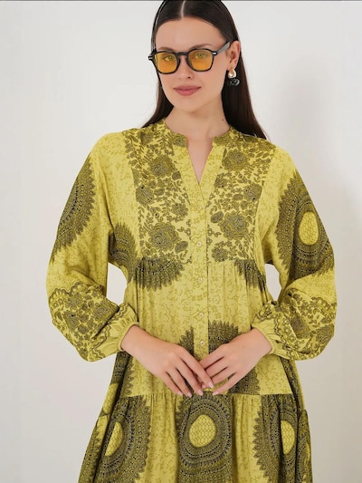 Bigdart Blousejurk in de kleur Olijfgroen / Pastelgroen / Zwart / Wit, Productweergave