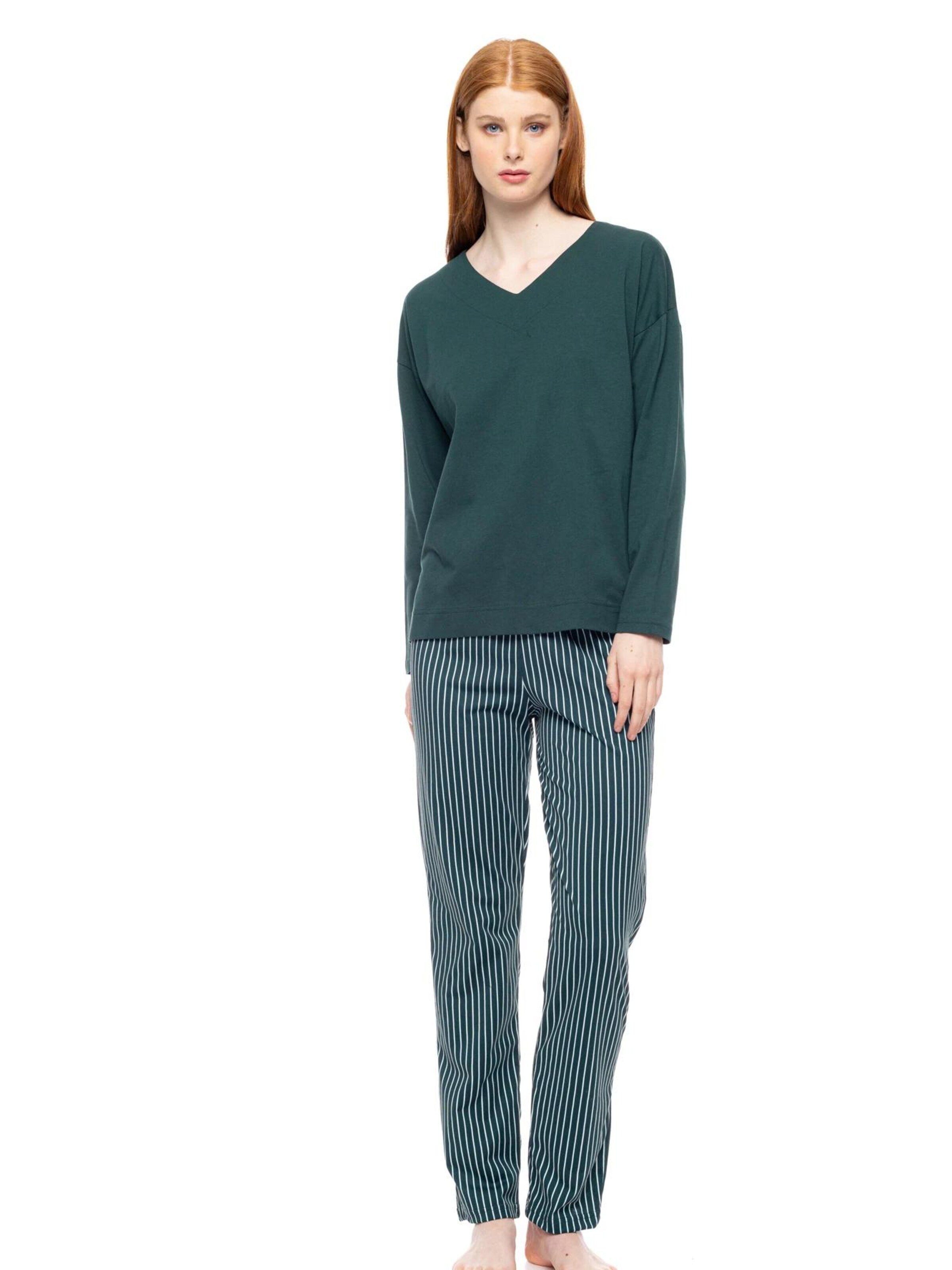 Pink Label Πιτζάμα 'PYJAMA GREEN FOREST STRIPES' σε πράσινο: μπροστά