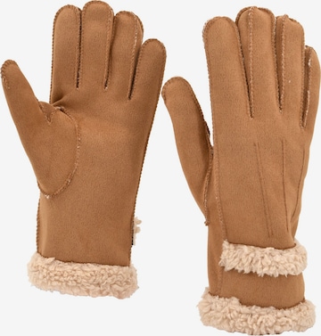 styleBREAKER Fingerhandschuhe 'Handschuhe Wildleder Optik mit Teddyfleece' in Beige: Vorderseite