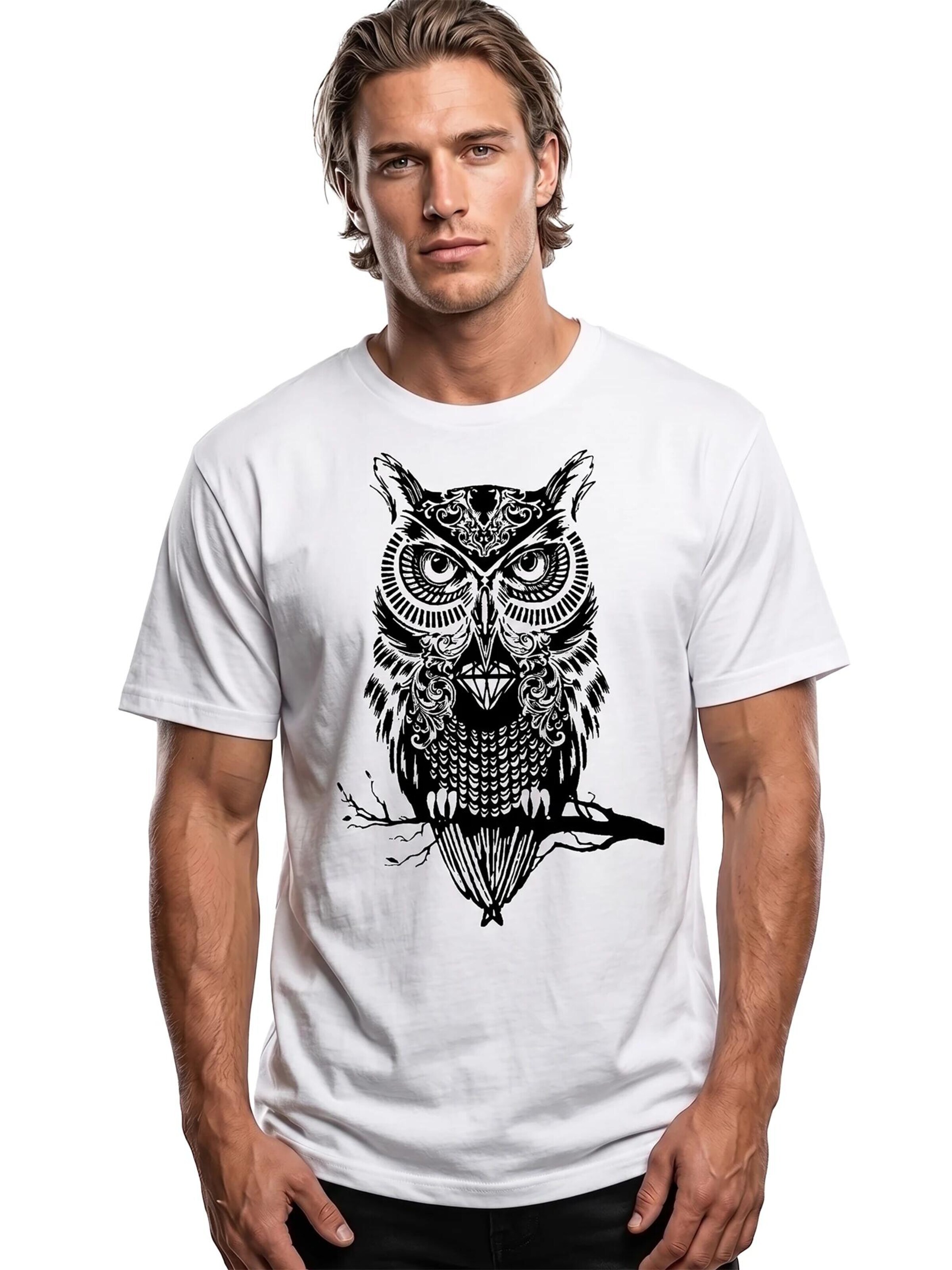 MAKAYA Shirt 'Eule auf Ast' in White