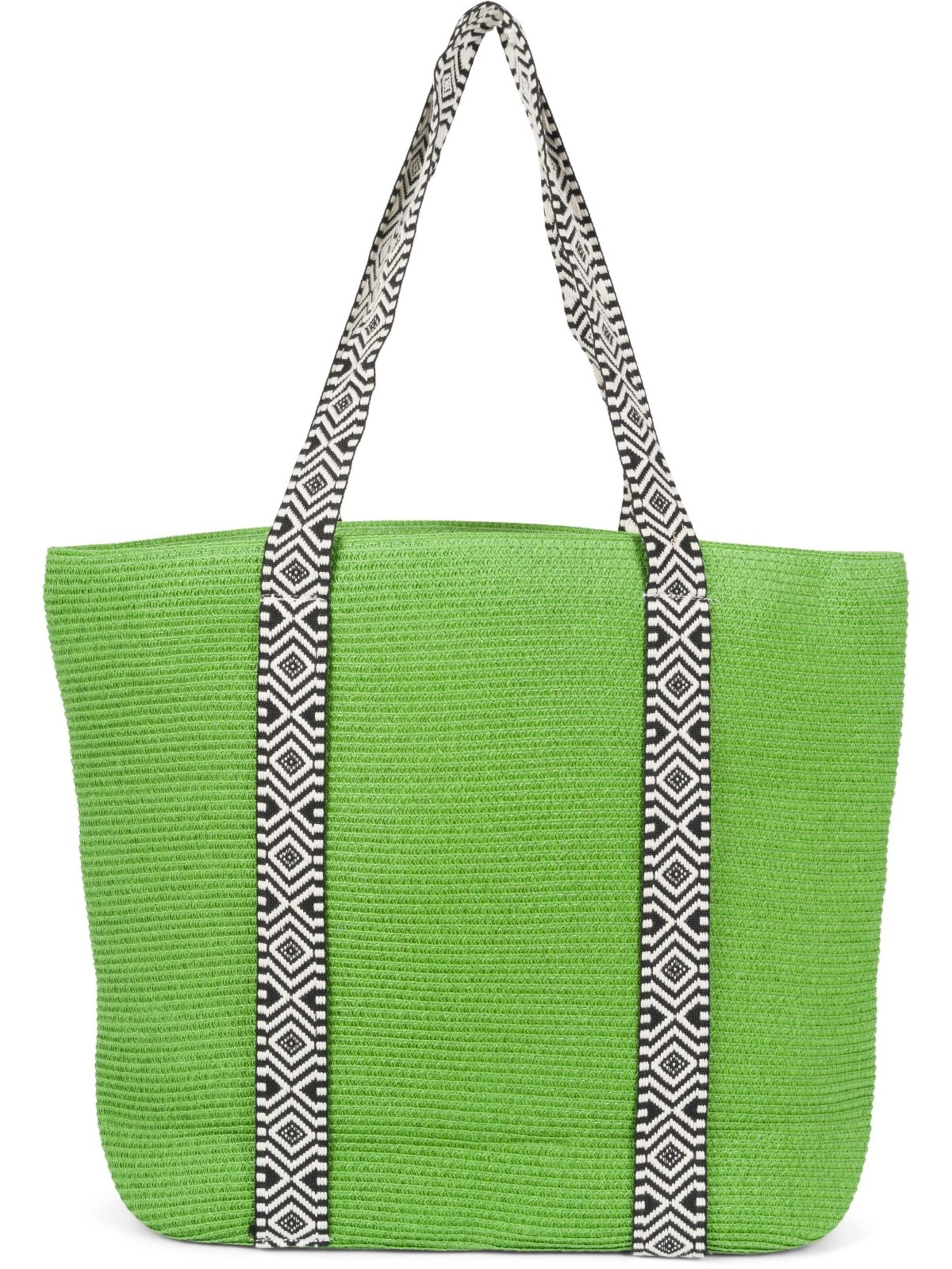 styleBREAKER Strandtasche 'Papierstroh Strandtasche Azteken Muster'‌‌‌‌ in Grün: Vorderseite