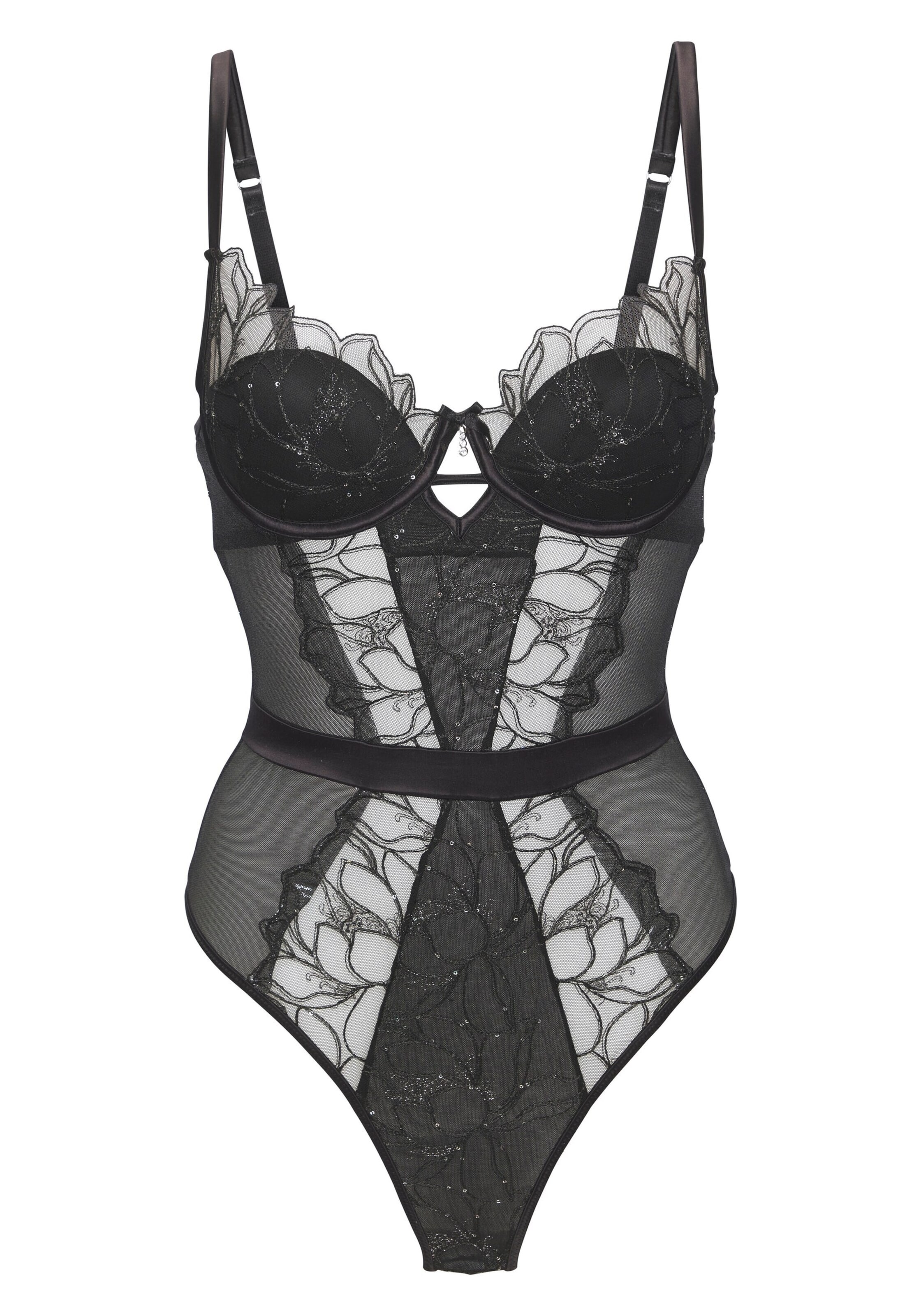 LASCANA Bodi, värv must: eest vaates