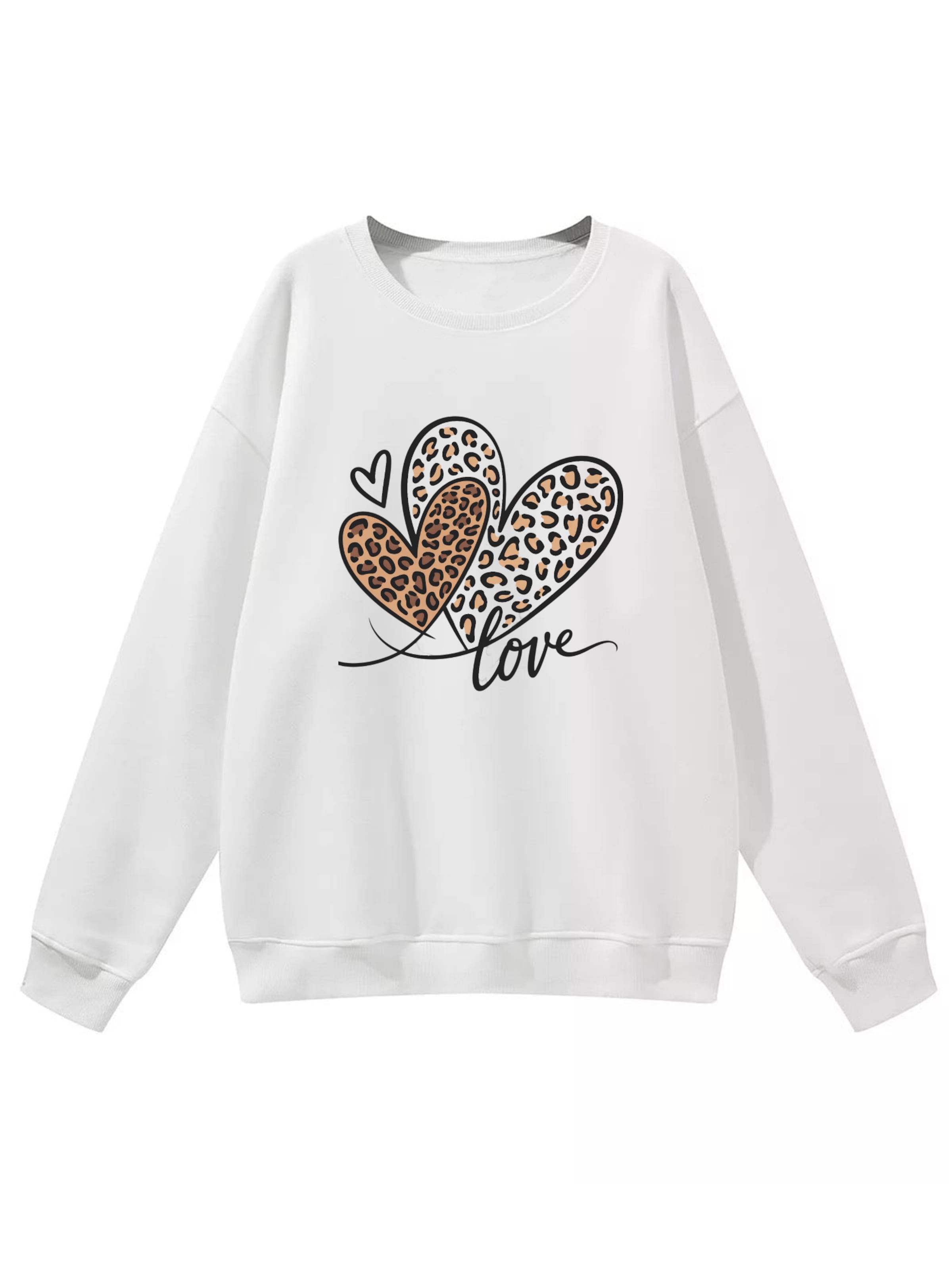 GORHEY Sweatshirt 'Women's Pullover with Leopard Print Heart, Loose Fleece Pullover for Autumn/Winter' in Wit