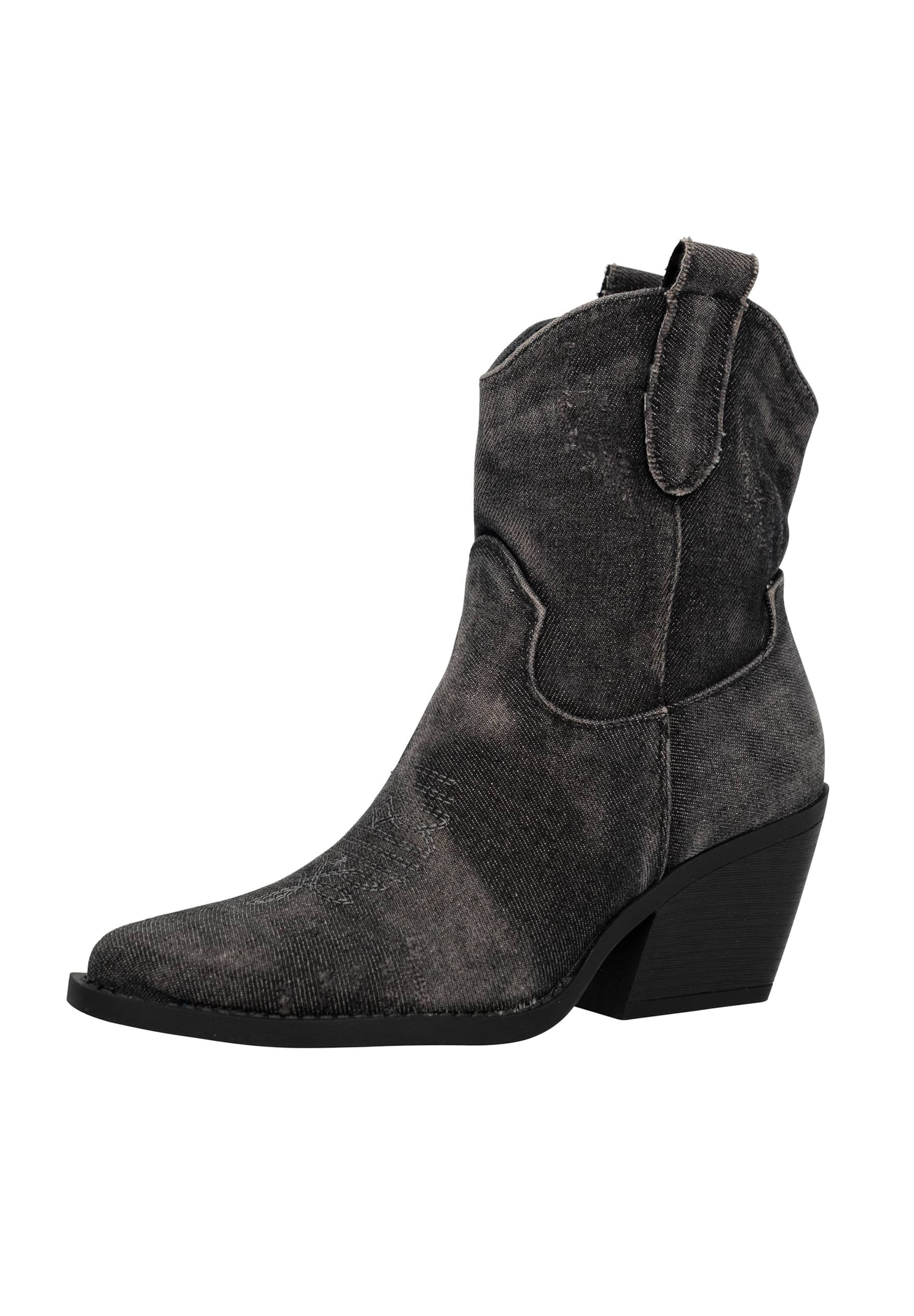 Elara Stiefelette in black denim, Produktansicht