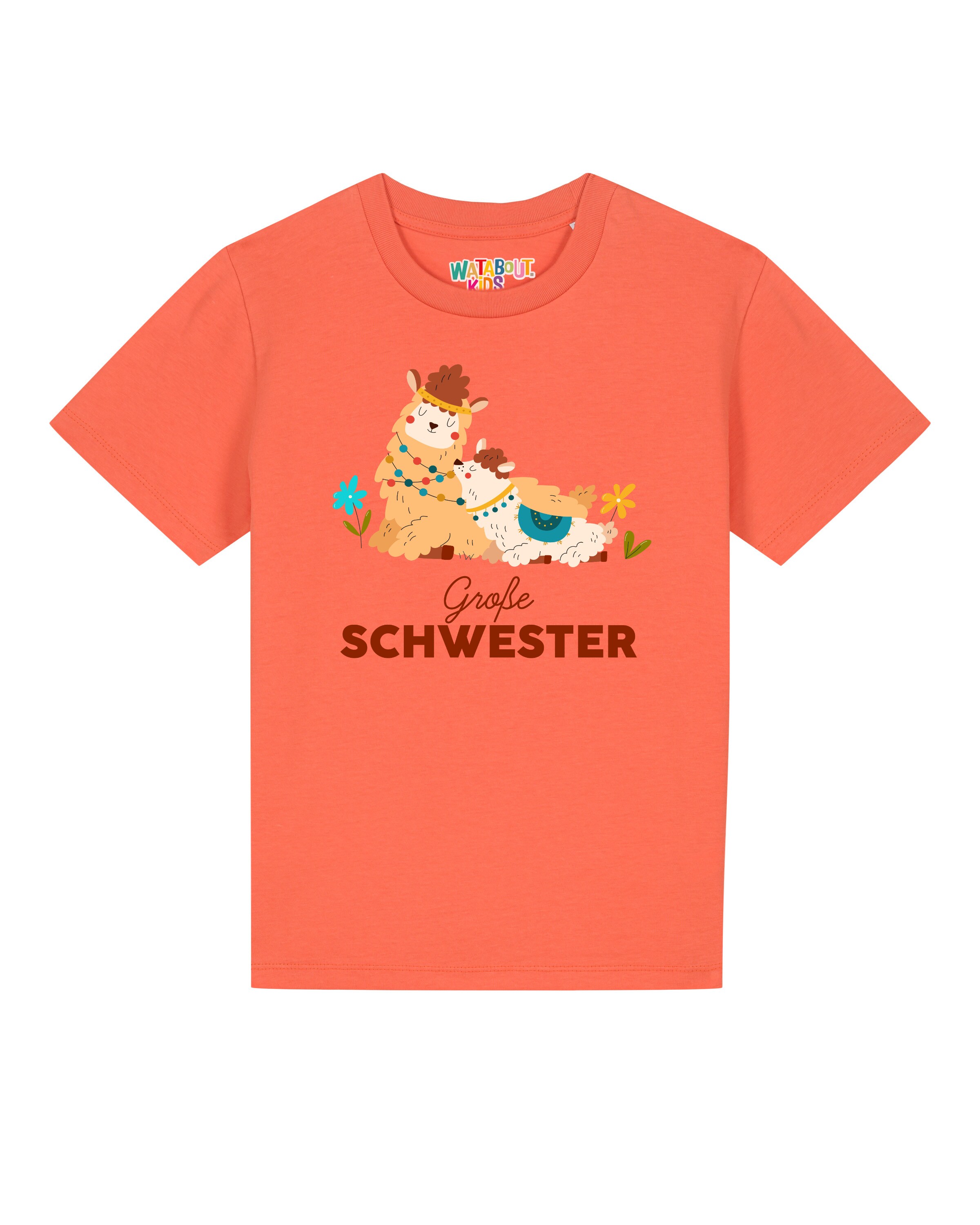 watabout.kids T-Shirt 'Lama Große Schwester' en beige / bleu / orange / orange clair, Vue avec produit