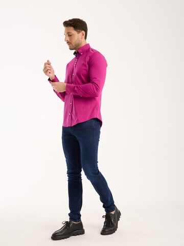 Slim fit Camicia 'Donatello Iconic Poplin Stretch Man Shirt Red' di 7Camicie in lilla
