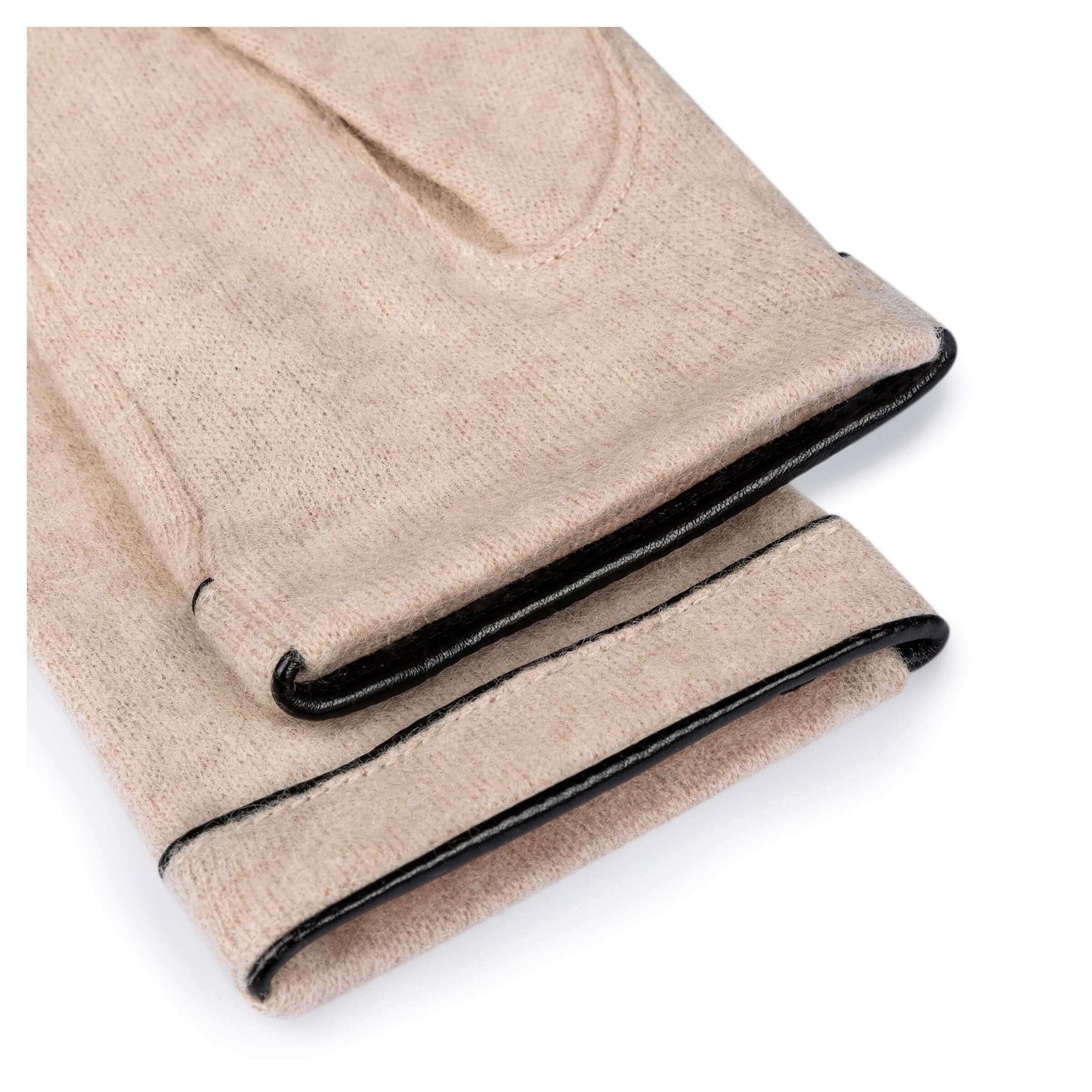 Roeckl Strickhandschuhe 'LEATHER PIPING TOUCH' in Beige