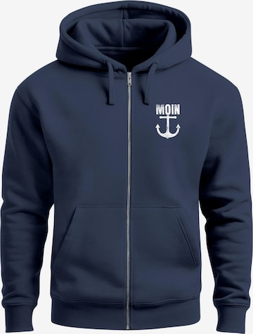 Neverless Zip-Up Hoodie 'Moin Anker' in Blue: front