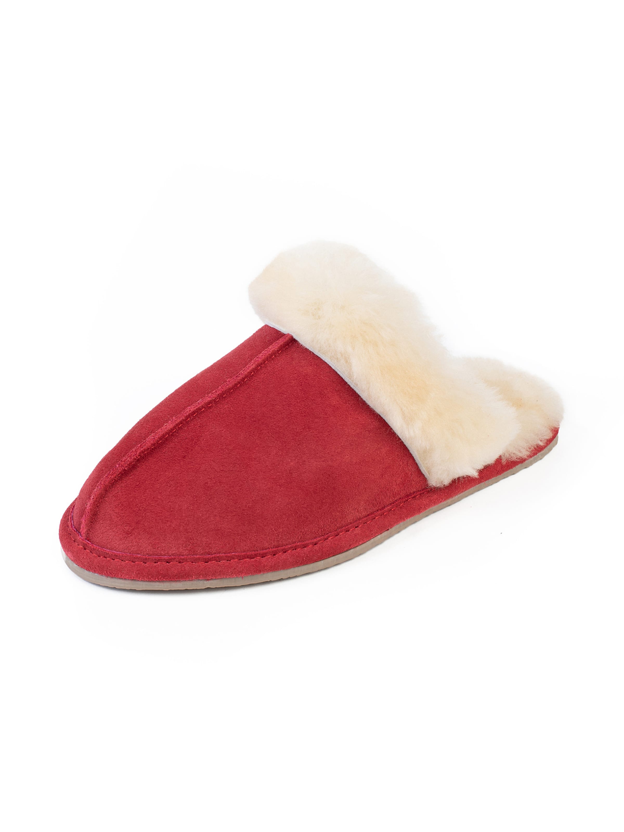 Minnetonka - Pantufa 'Sheepskin Slide' em vermelho: frente