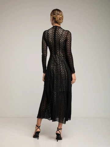 Robe de soirée 'Vestido largo de manga larga  de encaje con textura, falda de vuelo con pinzas (BLACK)' Tantra en noir