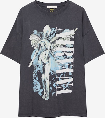 Pull&Bear T-shirt en bleu clair / noir / blanc, Vue avec produit