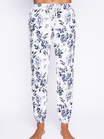 PJ Salvage Pyjamabroek ' Black Rose ' in Wit: voorkant