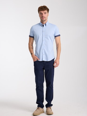 Coupe slim Chemise business 'Roma Iconic Poplin Stretch Man Shirt Short Sleeve Light Blue' 7Camicie en bleu