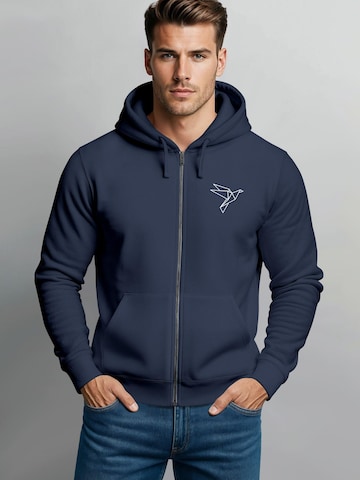 Neverless Zip-Up Hoodie 'Origami Vogel' in Blue