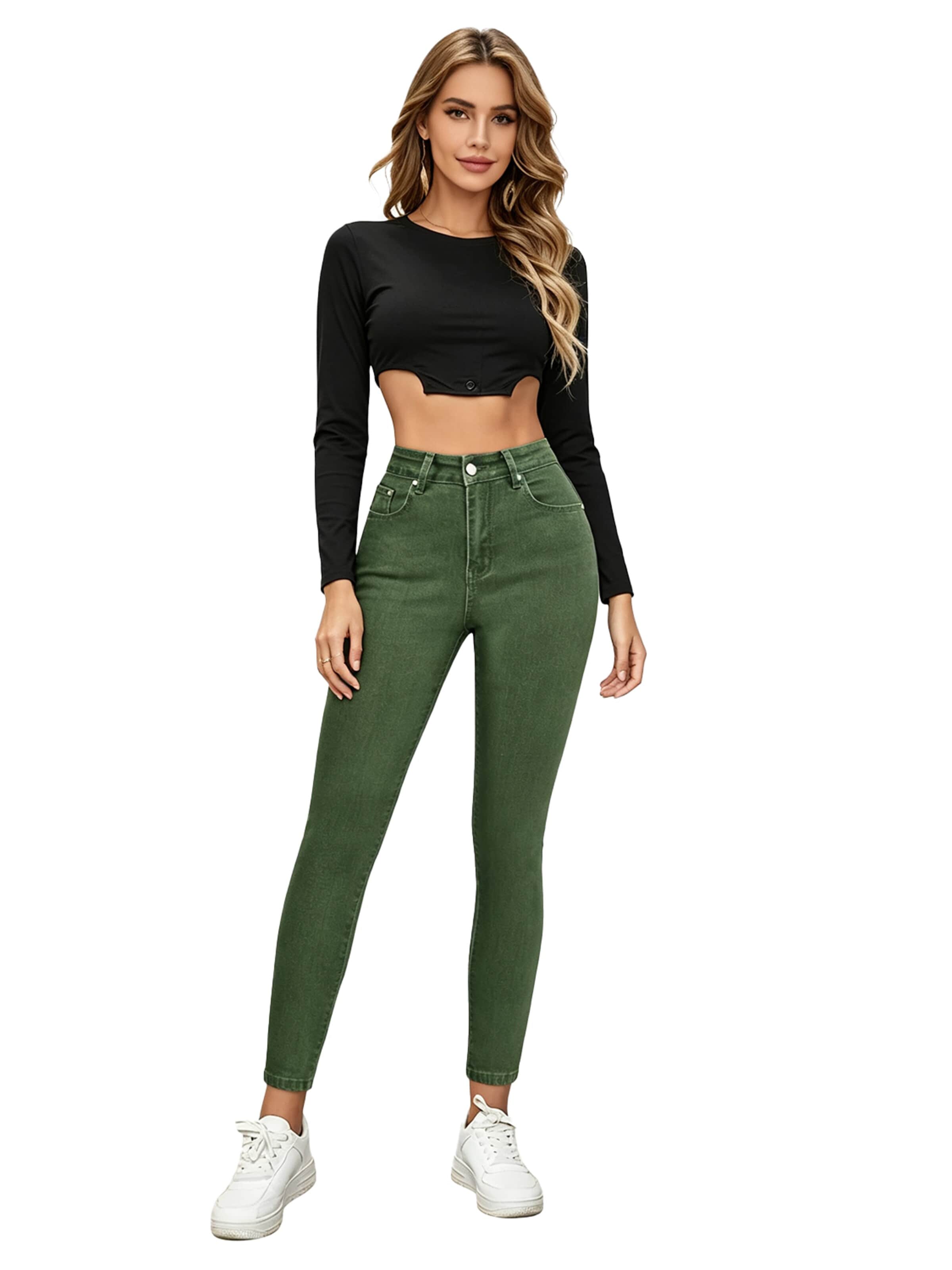 KoJooin Slimfit Jeansy 'Damen Slim Fit Jeans mit Waschung – Eng anliegende, taillierte Skinny Jeans für eine figurbetonte' w kolorze zielony