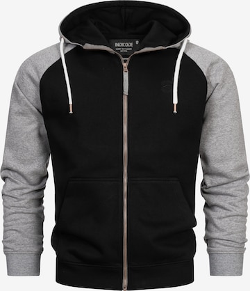 INDICODE JEANS Zip-Up Hoodie 'Pulko' in Black: front