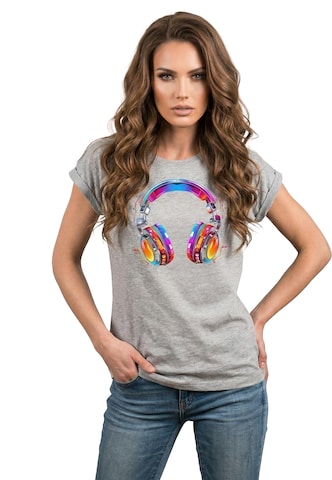 MAKAYA Shirt 'Kopfhörer Bunt' in Grey: front