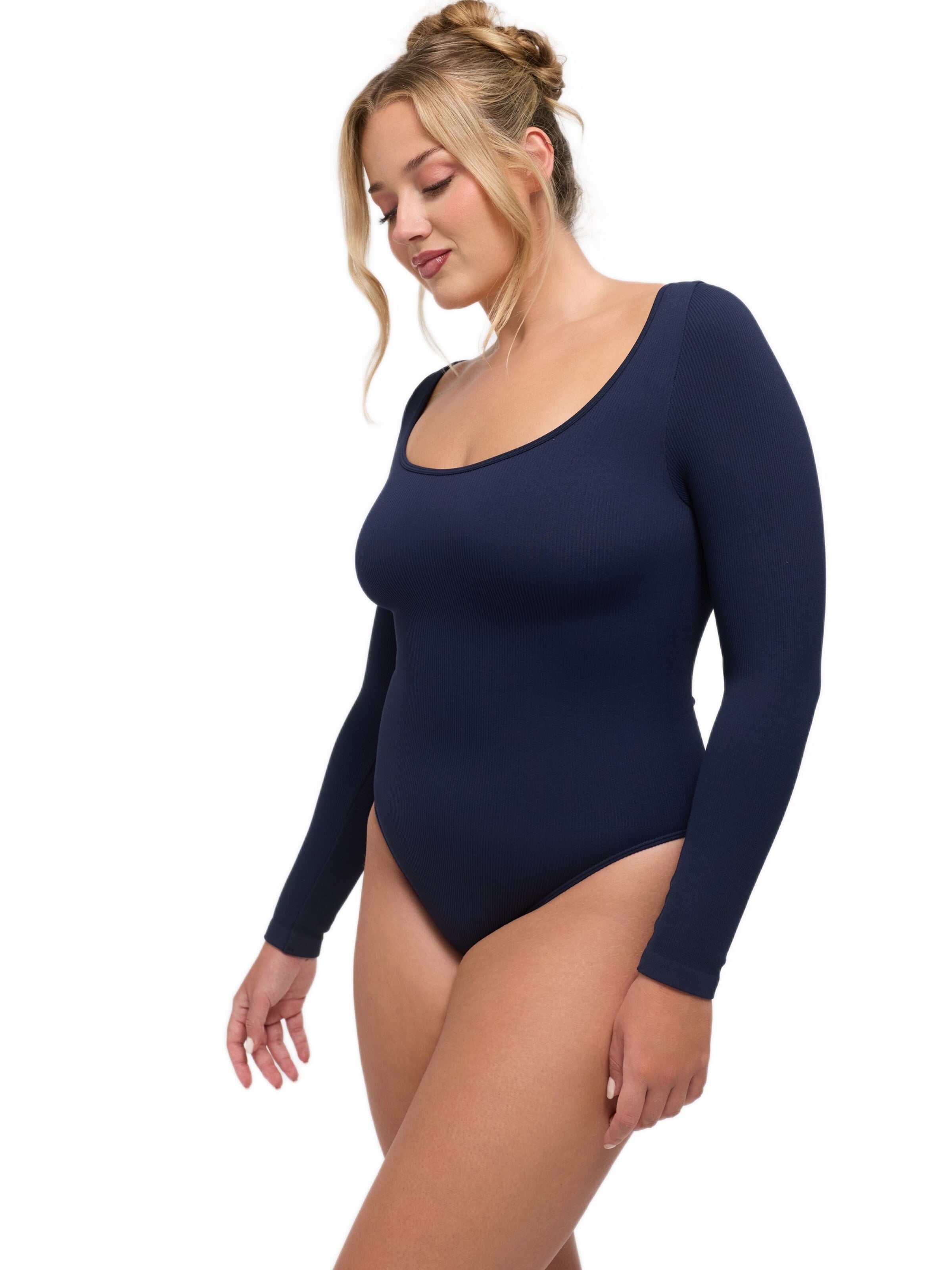 cfab Body 'Ribbed Longsleeve Sculpting Bodysuit with Slip' in Blauw
