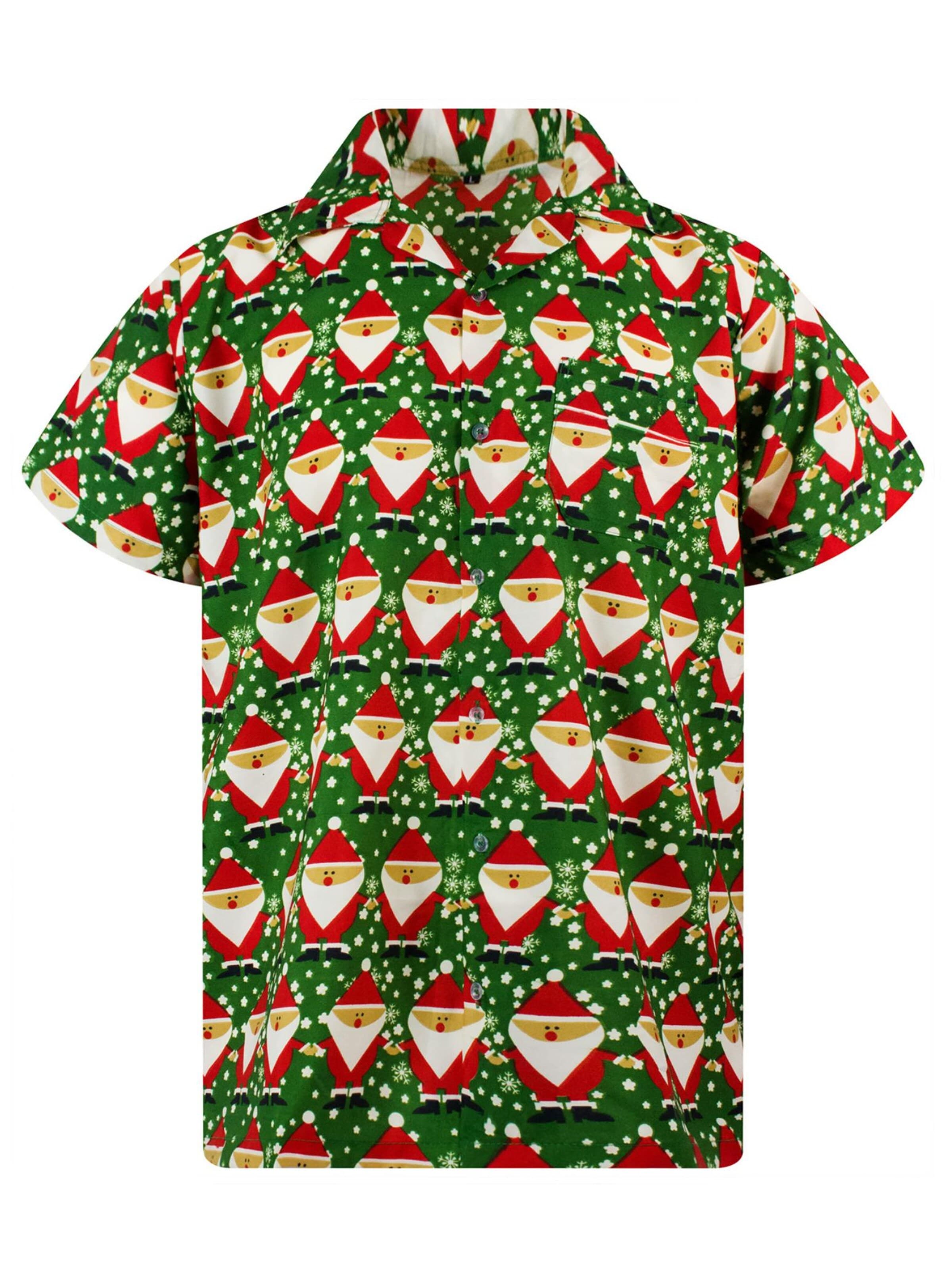 King Kameha Regular fit Overhemd 'Christmas Santa Allover' in Groen: voorkant