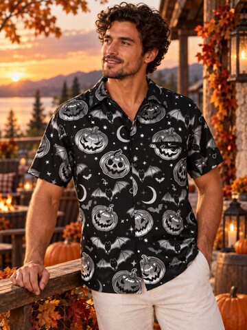 Maglietta 'Halloween Pumpkin Bat' di King Kameha in nero