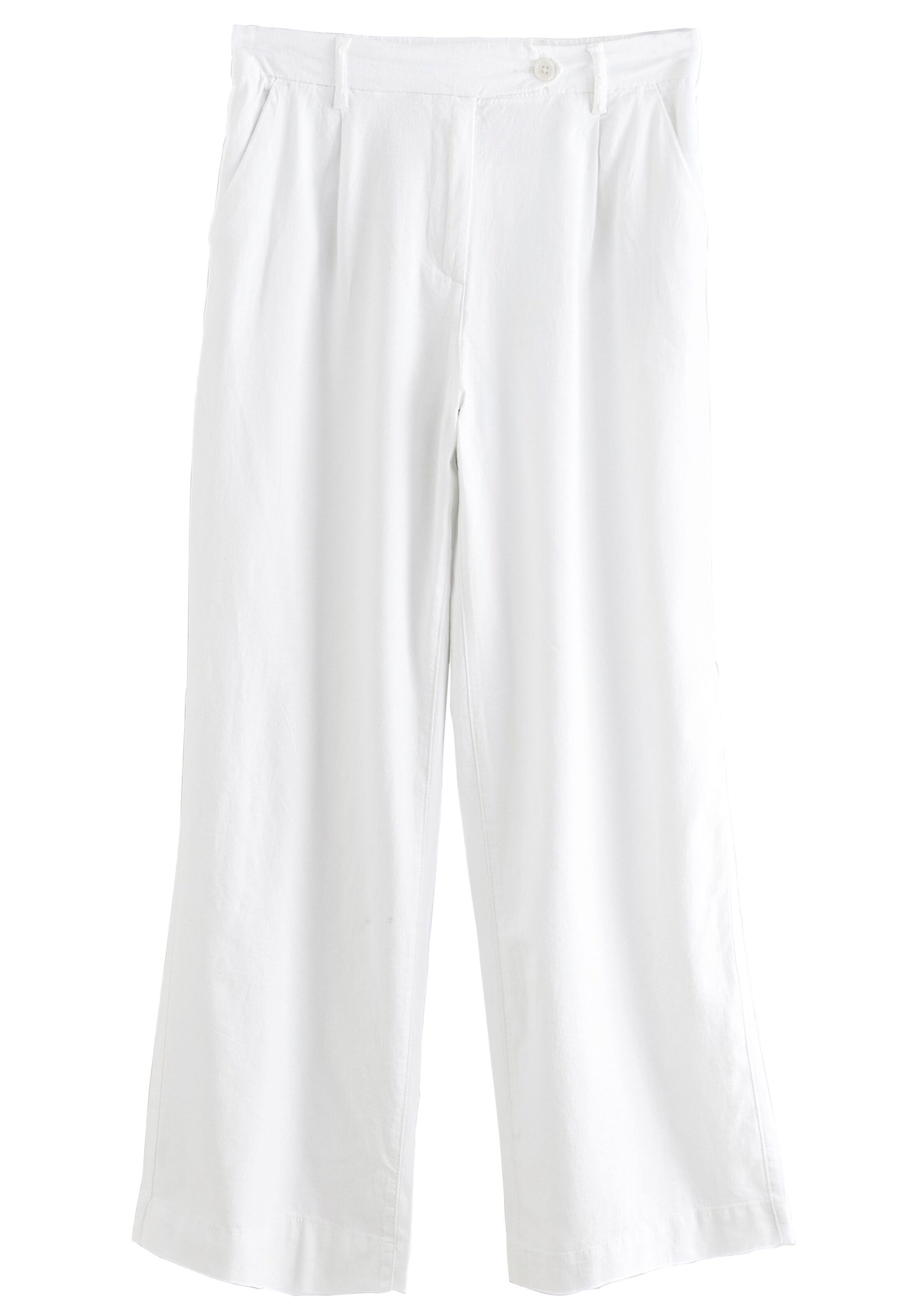 Pantaloni cutați de la Next pe alb: față