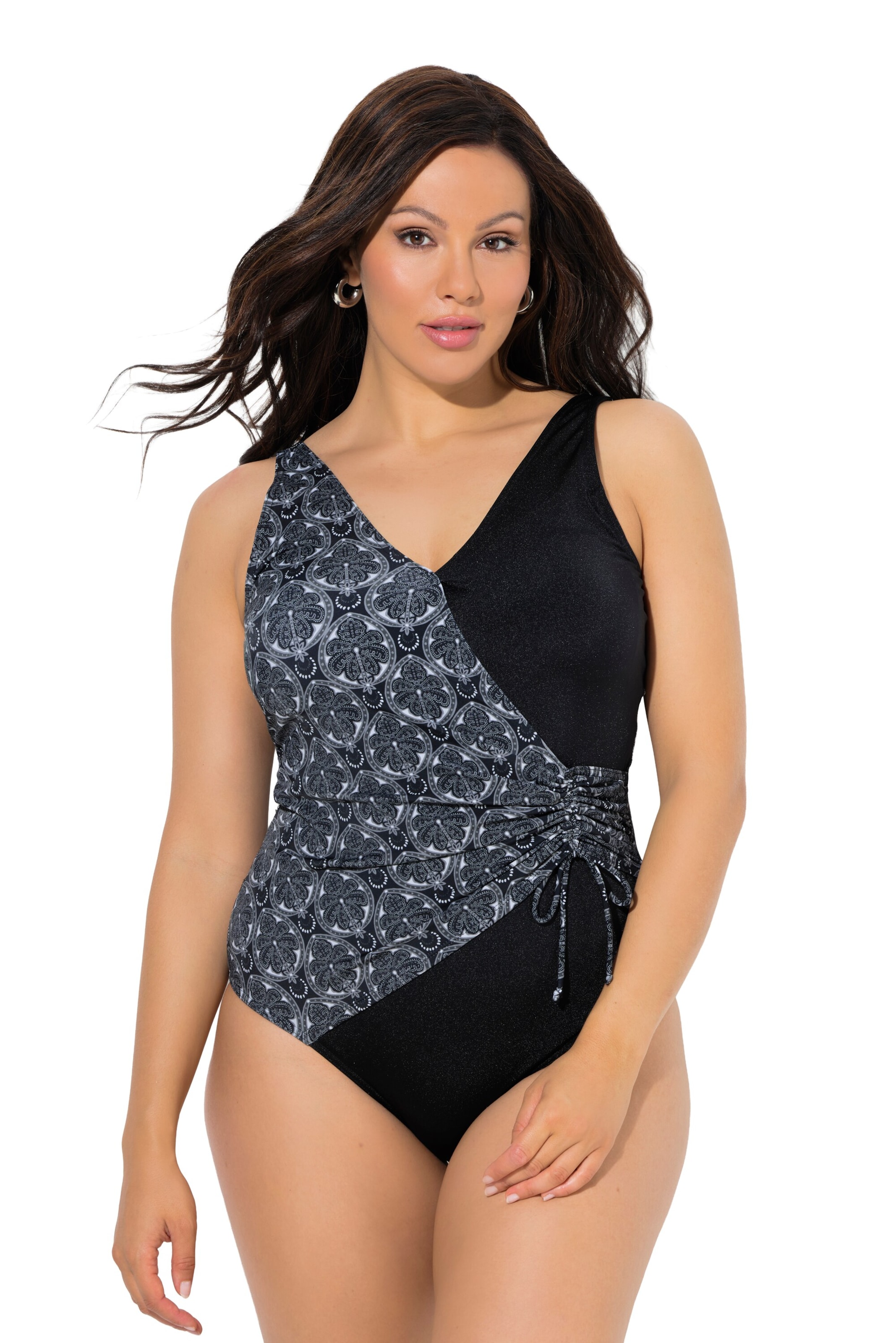 Ulla Popken Triangel Badeanzug in Schwarz: Vorderseite