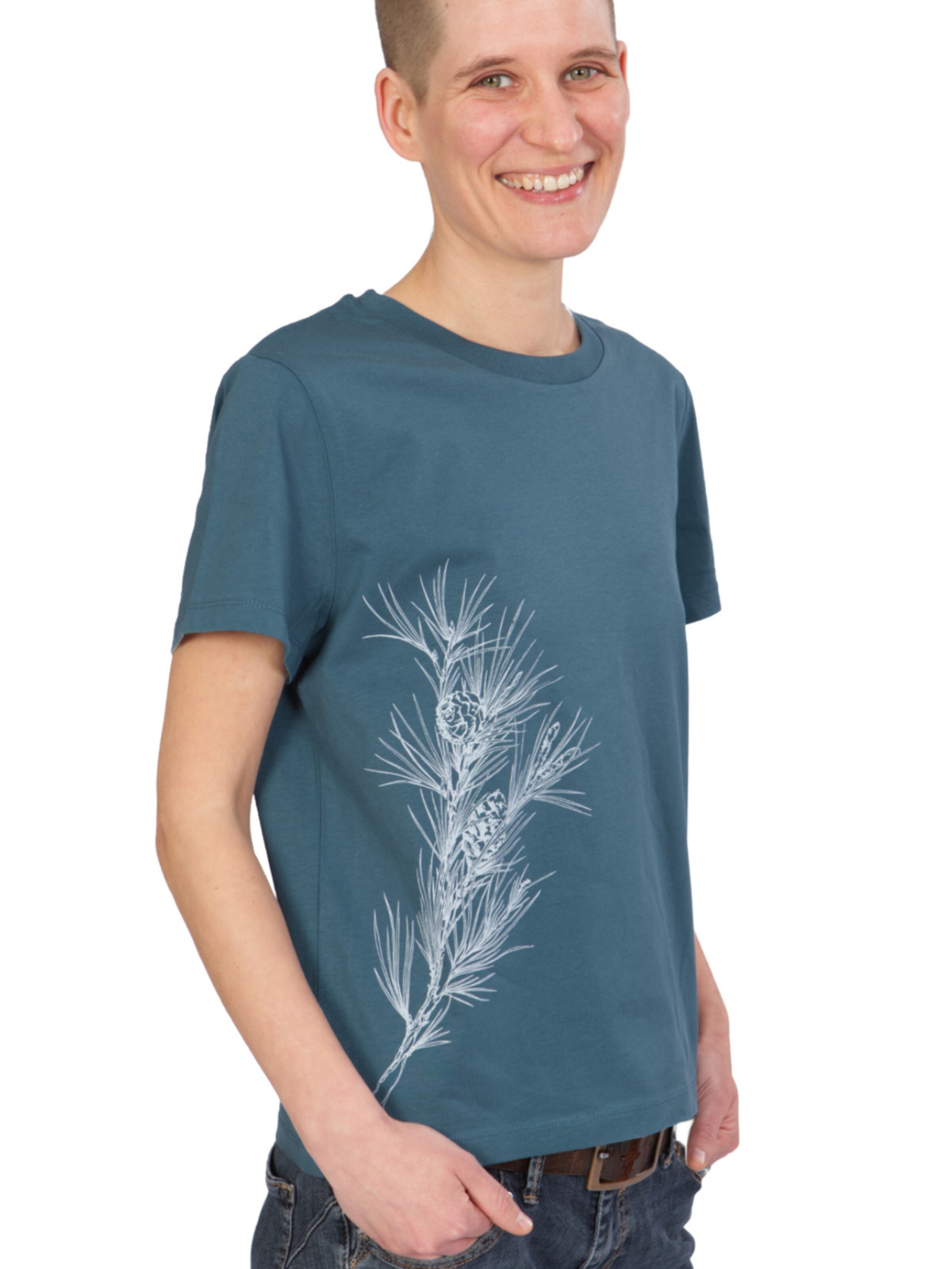 Life-Tree Shirt 'Organic Fairwear Stargazer Pine Branch' in Blue: front