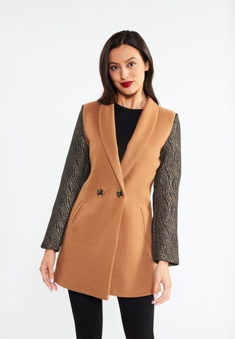 faina - Sobretudo meia-estação em castanho: frente