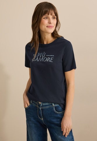 CECIL T-Shirt mit Wording in Blau: Vorderseite