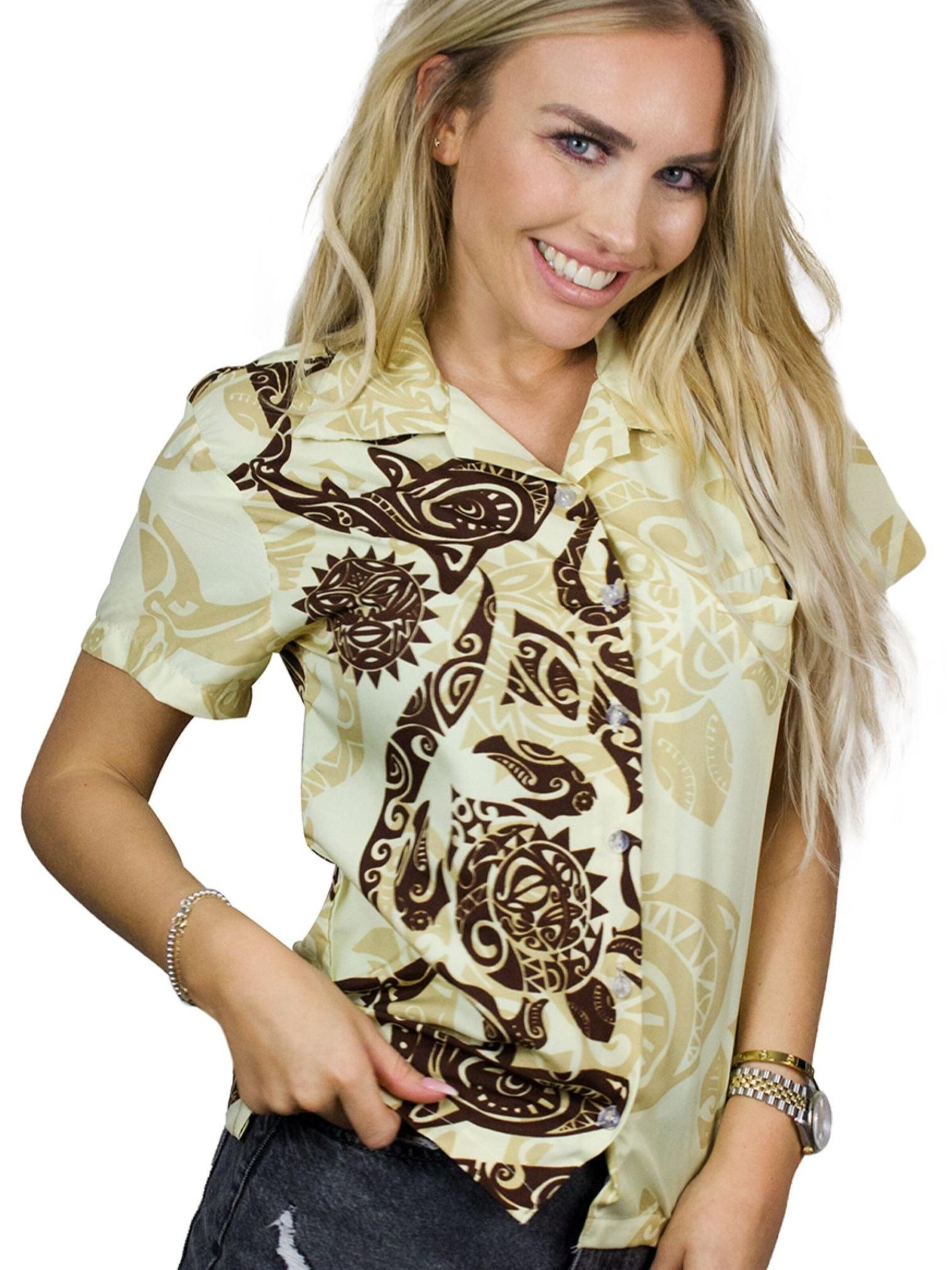King Kameha Blouse 'Maori Wedding' in Beige: front