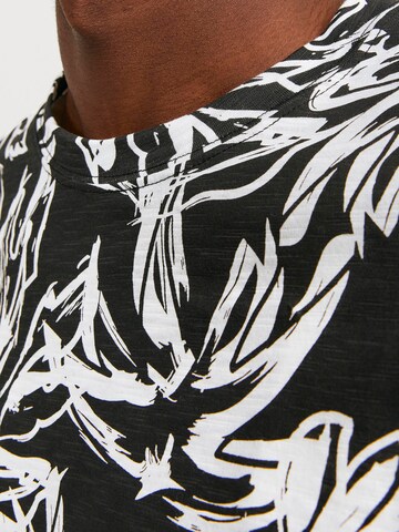 JACK & JONES Shirt 'JORLAFAYETTE AOP TEE SS CREW NECK' in Zwart