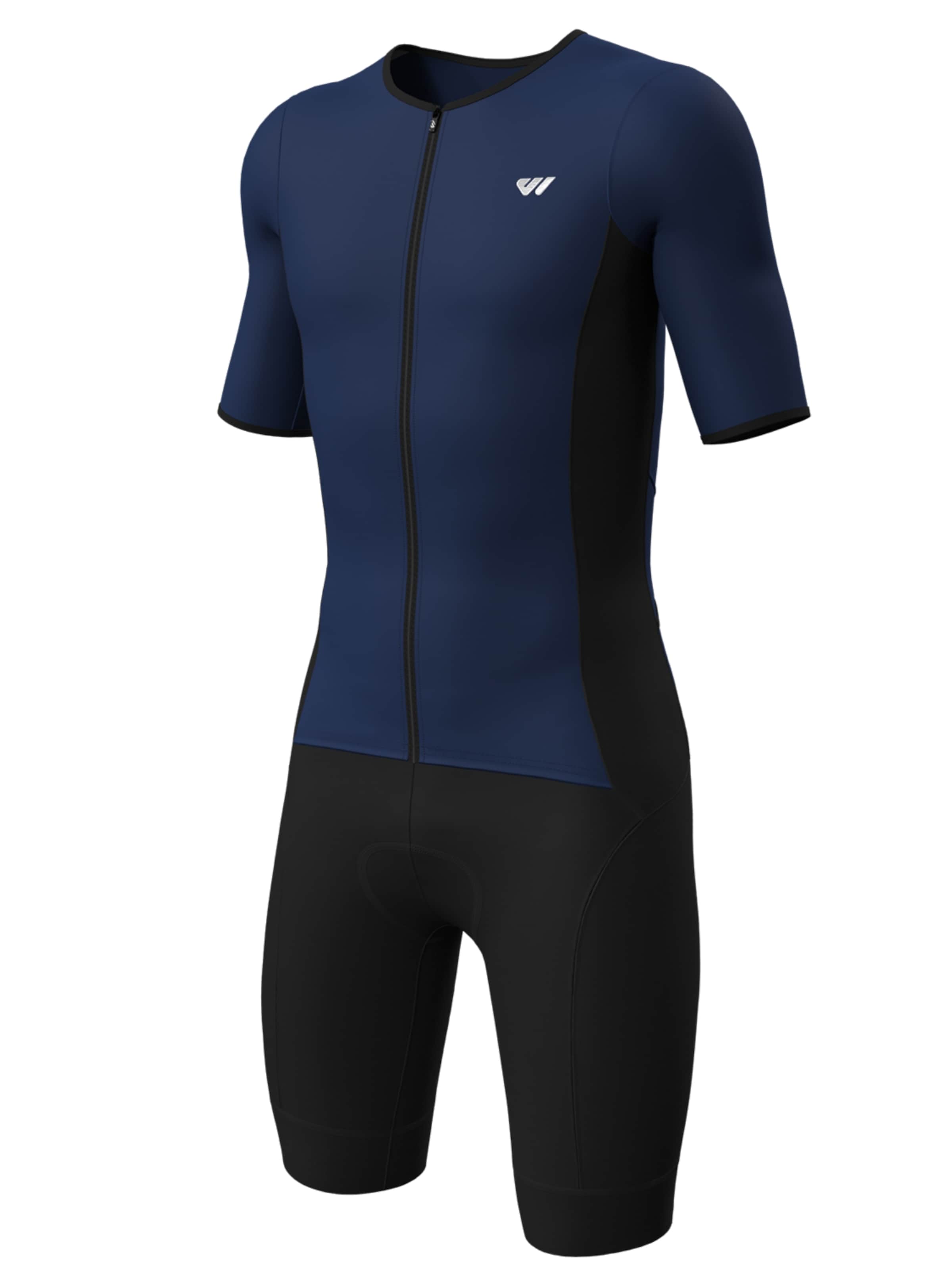 WULIBIKE Sports Suit 'Wulibike Triathlonanzug Herren Atmungsaktiv, Kurzarm, dunkelblau, Rückentaschen' in Blue: front