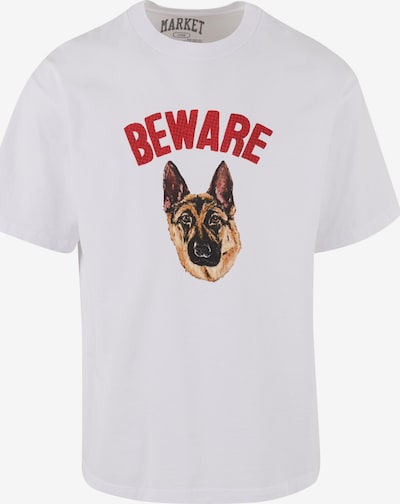MARKET Koszulka 'Beware Sign' w rozmiarze L w kolorze brokat / ciemnoczerwony / czarny / białym, Podgląd produktu