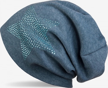 styleBREAKER Mütze 'Warme Beanie Mütze mit Strass Stern' in Blau: Vorderseite