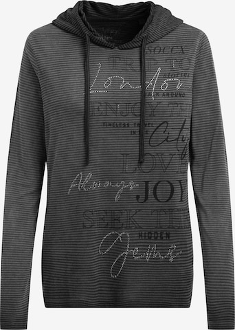 Soccx Gestreiftes Kapuzenshirt mit Print und Schmucksteinen in Schwarz: Vorderseite