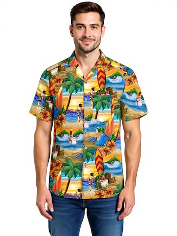 Hawaiihemdshop.de Regular fit Button Up Shirt 'Hawaiihemd Surfer's Paradise' in Orange
