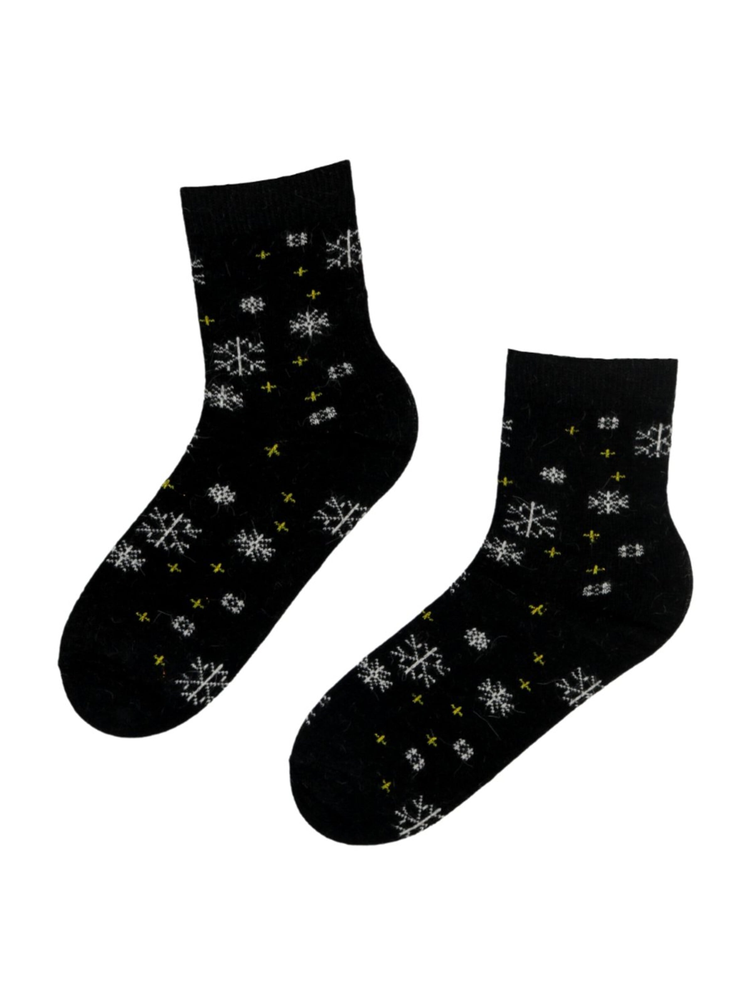 Chaussettes 'SNOWY wool socks' Sokisahtel en noir : devant