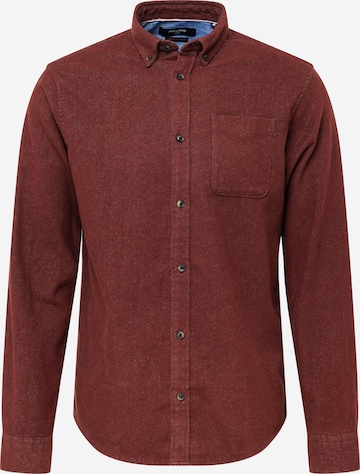 JACK & JONES Button Up Shirt 'WALTER' in Brown: front