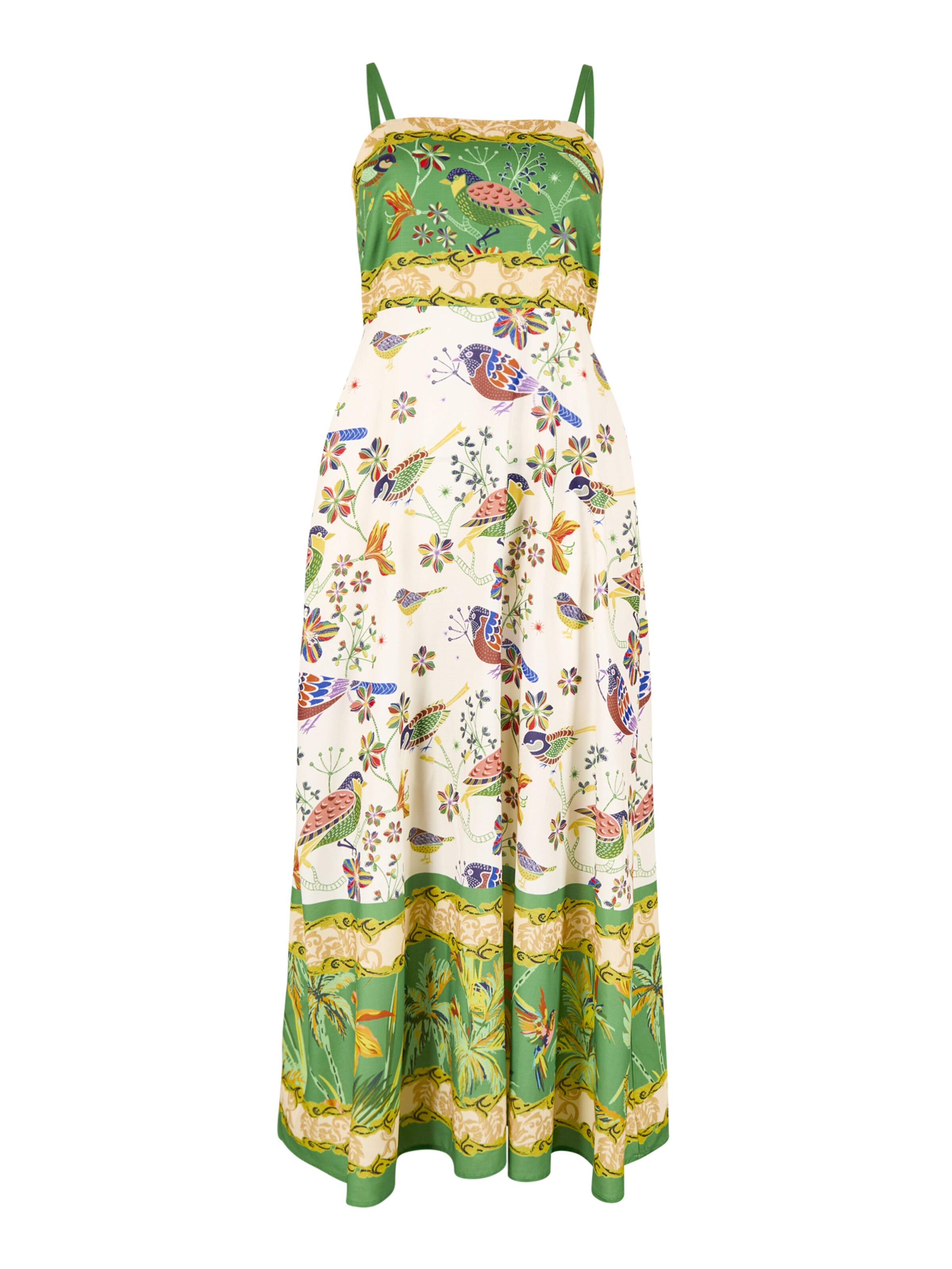 Apricot Birds And Palms Print Midi Dress ' ' in Grün: Vorderseite