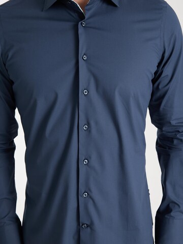 7Camicie - Ajuste estrecho Camisa de negocios 'Firenze Sport Poplin Stretch Man Shirt White' en azul